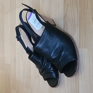 Paul Green Waverly Black Leather Slingback Block Heels Sandals Women's Size 8
